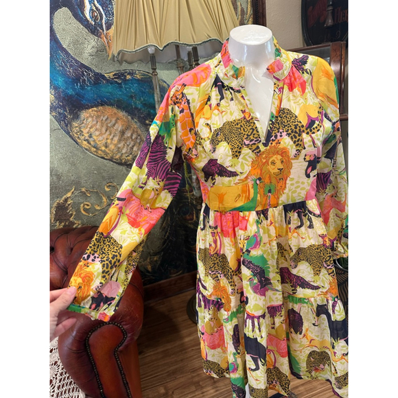 J Crew Animal Print Mini Dress XS Cotton Tiered Boho - Picture 4 of 13